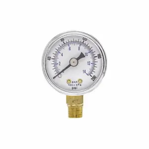 PIC GAUGES 101D-158G Industrial Pressure Gauge, Corrosion-Resistant Case, 0 To 200 Psi, 1 1/2 Inch Dial, Bottom | CT7TPB 54XP04