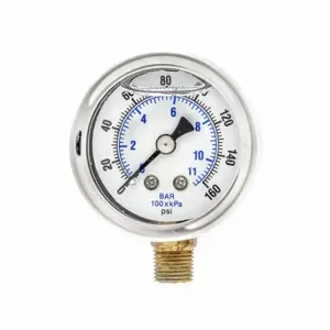 PIC GAUGES 201L-158F Industrial Pressure Gauge, 0 To 160 Psi, 1 1/2 Inch Dial, 1/8 Inch Npt Male | CT7THN 20TU83