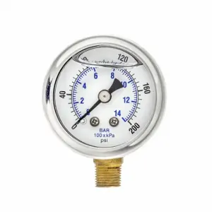 PIC GAUGES 201L-158G Industrial Pressure Gauge, 0 To 200 Psi, 1 1/2 Inch Dial, 1/8 Inch Npt Male | CT7TJN 20TU84