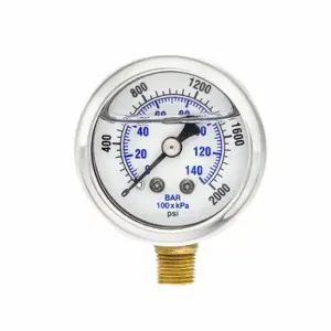 PIC GAUGES 201L-158O Industrial Pressure Gauge, 0 To 2000 Psi, 1 1/2 Inch Dial, Bottom, Dual | CT7TJB 20TU85