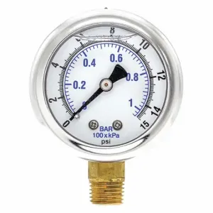 PIC GAUGES 201L-204B Industrial Pressure Gauge, 0 To 15 Psi, 2 Inch Dial, 1/4 Inch Npt Male, Bottom | CT7THG 20TU88