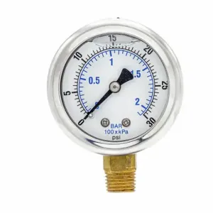 PIC GAUGES 201L-204C Industrial Pressure Gauge, 0 To 30 Psi, 2 Inch Dial, 1/4 Inch Npt Male, Bottom | CT7TKR 20TU89