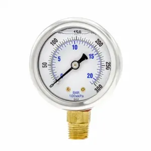 PIC GAUGES 201L-204H Industrial Pressure Gauge, 0 To 300 Psi, 2 Inch Dial, 1/4 Inch Npt Male, Dual | CT7TRW 20TU93