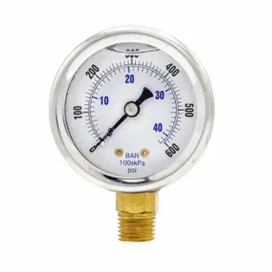 PIC GAUGES 201L-204K Industrial Pressure Gauge, 0 To 600 Psi, 2 Inch Dial, 1/4 Inch Npt Male, Dual | CT7TNR 20TU94