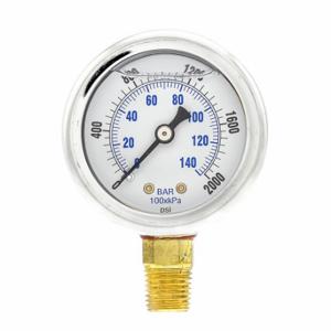 PIC GAUGES 201L-204O Industrial Pressure Gauge, 0 To 2000 Psi, 2 Inch Dial, 1/4 Inch Npt Male | CT7TRM 20TU96