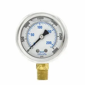 PIC GAUGES 201L-204P Industrial Pressure Gauge, 0 To 3000 Psi, 2 Inch Dial, 1/4 Inch Npt Male | CT7TKE 20TU97