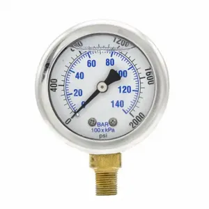 PIC GAUGES 201L-208O Industrial Pressure Gauge, 0 To 2000 Psi, 2 Inch Dial, 1/8 Inch Npt Male | CT7TJK 20TV09