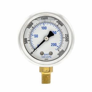 PIC GAUGES 201L-208P Industrial Pressure Gauge, 0 To 3000 Psi, 2 Inch Dial, 1/8 Inch Npt Male | CT7TKG 20TV10