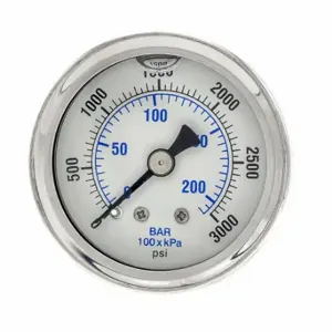 PIC GAUGES 202L-158P Industrial Pressure Gauge, 0 To 3000 Psi, 1 1/2 Inch Dial, Center Back | CT7TKB 20TV95