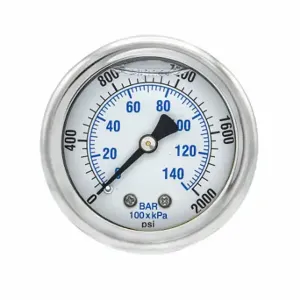 PIC GAUGES 202L-204O Industrial Pressure Gauge, 0 To 2000 Psi, 2 Inch Dial, 1/4 Inch Npt Male | CT7TJJ 20TW08