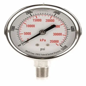 PIC GAUGES 4CFJ4 Pressure Gauge, 0 To 35000 Kpa, 1/4 MNPT, -40 to 140 Deg. F Operating Temp. | CH6TFL