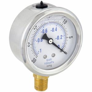 PIC GAUGES PRO-201L-254A Industrial Vacuum Gauge, 30 To 0 Inch Hg, 2 1/2 Inch Dial, Liquid-Filled | CT7TTY 20TV12
