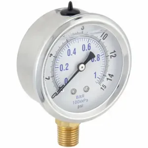 PIC GAUGES PRO-201L-254B Industrial Pressure Gauge, 0 To 15 Psi, 2 1/2 Inch Dial, Liquid-Filled, 1/4 Inch Npt Male | CT7THF 20TV13