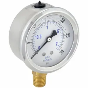 PIC GAUGES PRO-201L-254C Industrial Pressure Gauge, 0 To 30 Psi, 2 1/2 Inch Dial, Liquid-Filled, 1/4 Inch Npt Male | CT7TKQ 20TV14