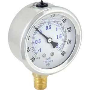 PIC GAUGES PRO-201L-254CC Industrial Compound Gauge, 30 To 0 To 30 Inch Hg/Psi, 2 1/2 Inch Dial, Liquid-Filled | CT7TFQ 20TV16