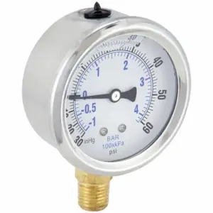 PIC GAUGES PRO-201L-254CD Industrial Compound Gauge, 30 To 0 To 60 Inch Hg/Psi, 2 1/2 Inch Dial, Liquid-Filled | CT7TFU 20TV17