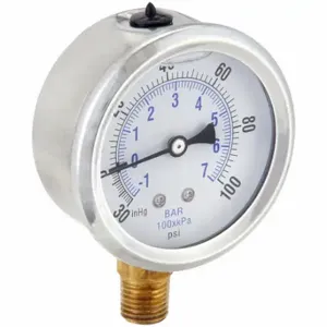 PIC GAUGES PRO-201L-254CE Industrial Compound Gauge, 30 To 0 To 100 Inch Hg/Psi, 2 1/2 Inch Dial, Liquid-Filled | CT7TFG 20TV18