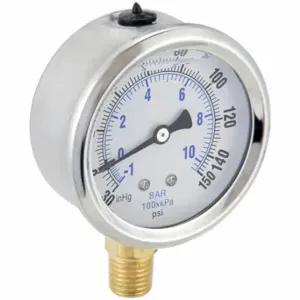 PIC GAUGES PRO-201L-254CF Industrial Compound Gauge, 30 To 0 To 150 Inch Hg/Psi, 2 1/2 Inch Dial, Liquid-Filled | CT7TQX 20TV19