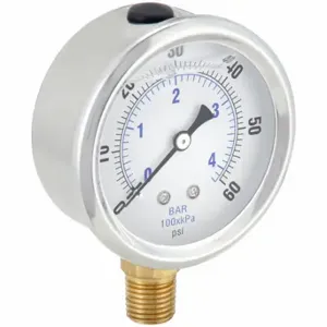 PIC GAUGES PRO-201L-254D Industrial Pressure Gauge, 0 To 60 Psi, 2 1/2 Inch Dial, Liquid-Filled, 1/4 Inch Npt Male | CT7TMY 20TV21