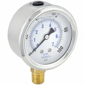 PIC GAUGES PRO-201L-254E Industrial Pressure Gauge, 0 To 100 Psi, 2 1/2 Inch Dial, Liquid-Filled, 1/4 Inch Npt Male | CT7TTH 20TV22