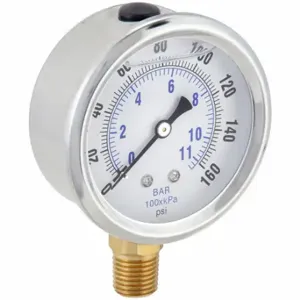 PIC GAUGES PRO-201L-254F Industrial Pressure Gauge, 0 To 160 Psi, 2 1/2 Inch Dial, Liquid-Filled, 1/4 Inch Npt Male | CT7THU 20TV23