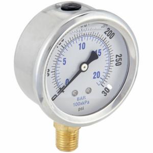 PIC GAUGES PRO-201L-254H Industrial Pressure Gauge, 0 To 300 Psi, 2 1/2 Inch Dial, Liquid-Filled, 1/4 Inch Npt Male | CT7TLD 20TV25