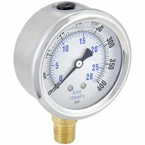 PIC GAUGES PRO-201L-254I Industrial Pressure Gauge, 0 To 400 Psi, 2 1/2 Inch Dial, Liquid-Filled, 1/4 Inch Npt Male | CT7TLT 20TV26