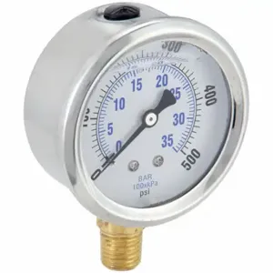 PIC GAUGES PRO-201L-254J Industrial Pressure Gauge, 0 To 500 Psi, 2 1/2 Inch Dial, Liquid-Filled, 1/4 Inch Npt Male | CT7TML 20TV27