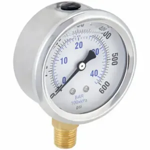 PIC GAUGES PRO-201L-254K Industrial Pressure Gauge, 0 To 600 Psi, 2 1/2 Inch Dial, Liquid-Filled, 1/4 Inch Npt Male | CT7TNM 20TV28