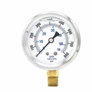 PIC GAUGES PRO-201L-254L Industrial Pressure Gauge, 0 To 800 Psi, 2 1/2 Inch Dial, Liquid-Filled, 1/4 Inch Npt Male | CT7TNZ 20TV29