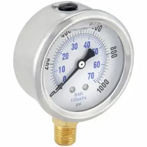 PIC GAUGES PRO-201L-254M Industrial Pressure Gauge, 0 To 1000 PSI, 2 1/2 Inch Dial, Liquid-Filled | CT7TGB 20TV30