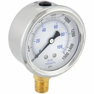 PIC GAUGES PRO-201L-254N Industrial Pressure Gauge, 0 To 1, 500 PSI, 2 1/2 Inch Dial, Liquid-Filled | CT7TGN 20TV31