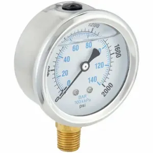 PIC GAUGES PRO-201L-254O Industrial Pressure Gauge, 0 To 2000 PSI, 2 1/2 Inch Dial, Liquid-Filled | CT7TJG 20TV32