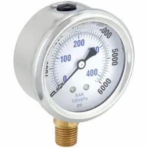 PIC GAUGES PRO-201L-254S Industrial Pressure Gauge, 0 To 6000 PSI, 2 1/2 Inch Dial, Liquid-Filled | CT7TMQ 20TV35