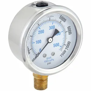 PIC GAUGES PRO-201L-254T Industrial Pressure Gauge, 0 To 7, 500 PSI, 2 1/2 Inch Dial, Liquid-Filled | CT7TRC 20TV36