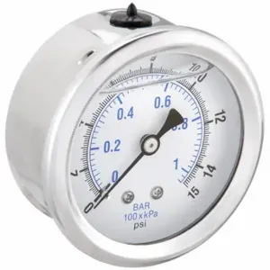 PIC GAUGES PRO-202L-254B Industrial Pressure Gauge, 0 To 15 Psi, 2 1/2 Inch Dial, Liquid-Filled, 1/4 Inch Npt Male | CT7THE 20TW26