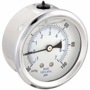 PIC GAUGES PRO-202L-254CE Industrial Compound Gauge, 30 To 0 To 100 Inch Hg/Psi, 2 1/2 Inch Dial, Liquid-Filled | CT7TTC 20TW31