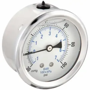 PIC GAUGES PRO-202L-254CE Industrial Compound Gauge, 30 To 0 To 100 Inch Hg/Psi, 2 1/2 Inch Dial, Liquid-Filled | CT7TTC 20TW31