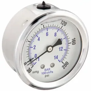 PIC GAUGES PRO-202L-254CG Industrial Compound Gauge, 30 To 0 To 200 Inch Hg/Psi, 2 1/2 Inch Dial, Liquid-Filled | CT7TFL 20TW33