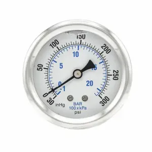 PIC GAUGES PRO-202L-254CH Industrial Compound Gauge, 30 To 0 To 300 Inch Hg/Psi, 2 1/2 Inch Dial, Liquid-Filled | CT7TFT 20TW34