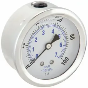 PIC GAUGES PRO-202L-254E Industrial Pressure Gauge, 0 To 100 Psi, 2 1/2 Inch Dial, Liquid-Filled, 1/4 Inch Npt Male | CT7TGX 20TW36