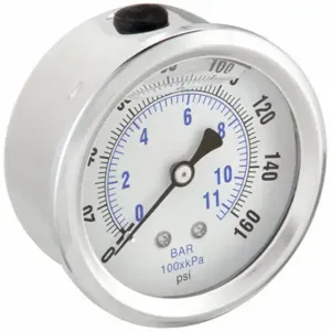 PIC GAUGES PRO-202L-254F Industrial Pressure Gauge, 0 To 160 Psi, 2 1/2 Inch Dial, Liquid-Filled, 1/4 Inch Npt Male | CT7THT 20TW37