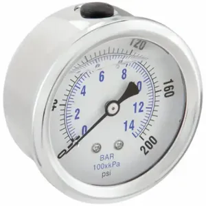 PIC GAUGES PRO-202L-254G Industrial Pressure Gauge, 0 To 200 Psi, 2 1/2 Inch Dial, Liquid-Filled, 1/4 Inch Npt Male | CT7TRD 20TW38