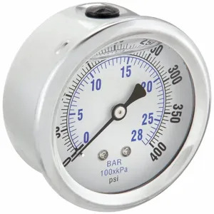 PIC GAUGES PRO-202L-254I Industrial Pressure Gauge, 0 To 400 Psi, 2 1/2 Inch Dial, Liquid-Filled, 1/4 Inch Npt Male | CT7TLU 20TW39