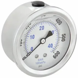 PIC GAUGES PRO-202L-254K Industrial Pressure Gauge, 0 To 600 Psi, 2 1/2 Inch Dial, Liquid-Filled, 1/4 Inch Npt Male | CT7TNN 20TW40