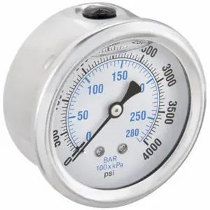 PIC GAUGES PRO-202L-254Q Industrial Pressure Gauge, 0 To 4000 PSI, 2 1/2 Inch Dial, Liquid-Filled | CT7TLK 20TW45