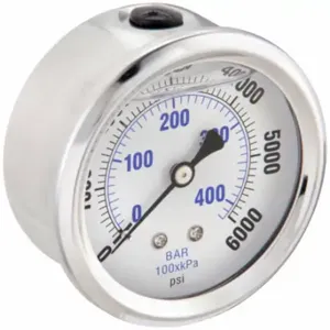 PIC GAUGES PRO-202L-254S Industrial Pressure Gauge, 0 To 6000 PSI, 2 1/2 Inch Dial, Liquid-Filled | CT7TMR 20TW47