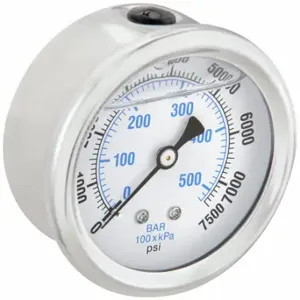 PIC GAUGES PRO-202L-254T Industrial Pressure Gauge, 0 To 7, 500 PSI, 2 1/2 Inch Dial, Liquid-Filled | CT7TNY 20TW48