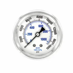 PIC GAUGES PRO-202L-254V Industrial Pressure Gauge, 0 To 15000 PSI, 2 1/2 Inch Dial, Liquid-Filled | CT7THK 20TW50