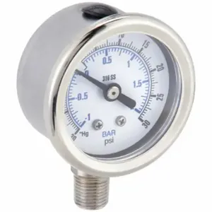 PIC GAUGES PRO-301D-158CC-01 Industrial Compound Gauge, 30 To 0 To 30 Inch Hg/Psi, 1 1/2 Inch Dial, Field-Fillable | CT7TFN 54XP81